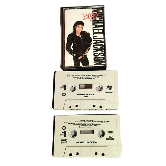 Michael Jackson Bad Album, Black & White Single Cassette Lot TESTED Pre-owned - Picture 1 of 3
